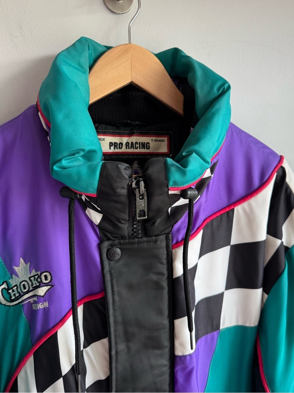 Retro Choko Racing Ski Snowmobile Jacket Mens XL Check Fleece Lined Winter Coat - Picture 3 of 14